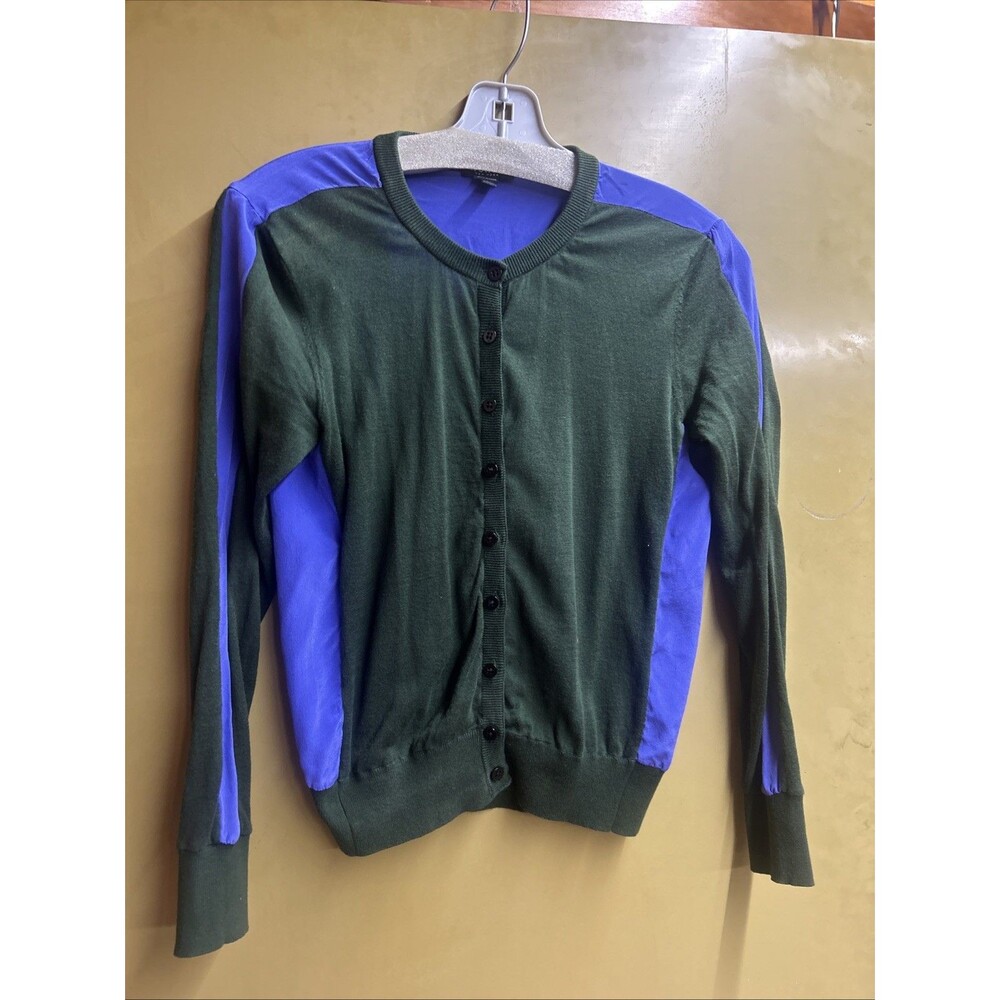 Worth New York Silk Cardigan XP Colorblock Green Purple Button Front - Picture 2 of 10